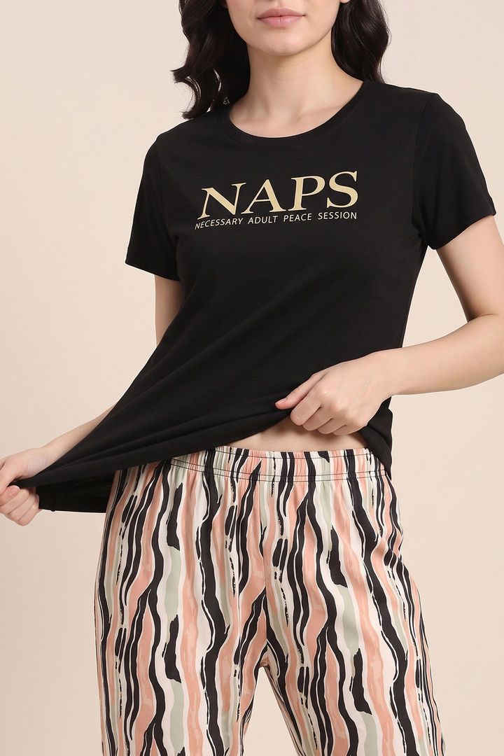 Zivame Naps Buttersoft Knit Poly Pyjama Set - Black Beauty — image 5